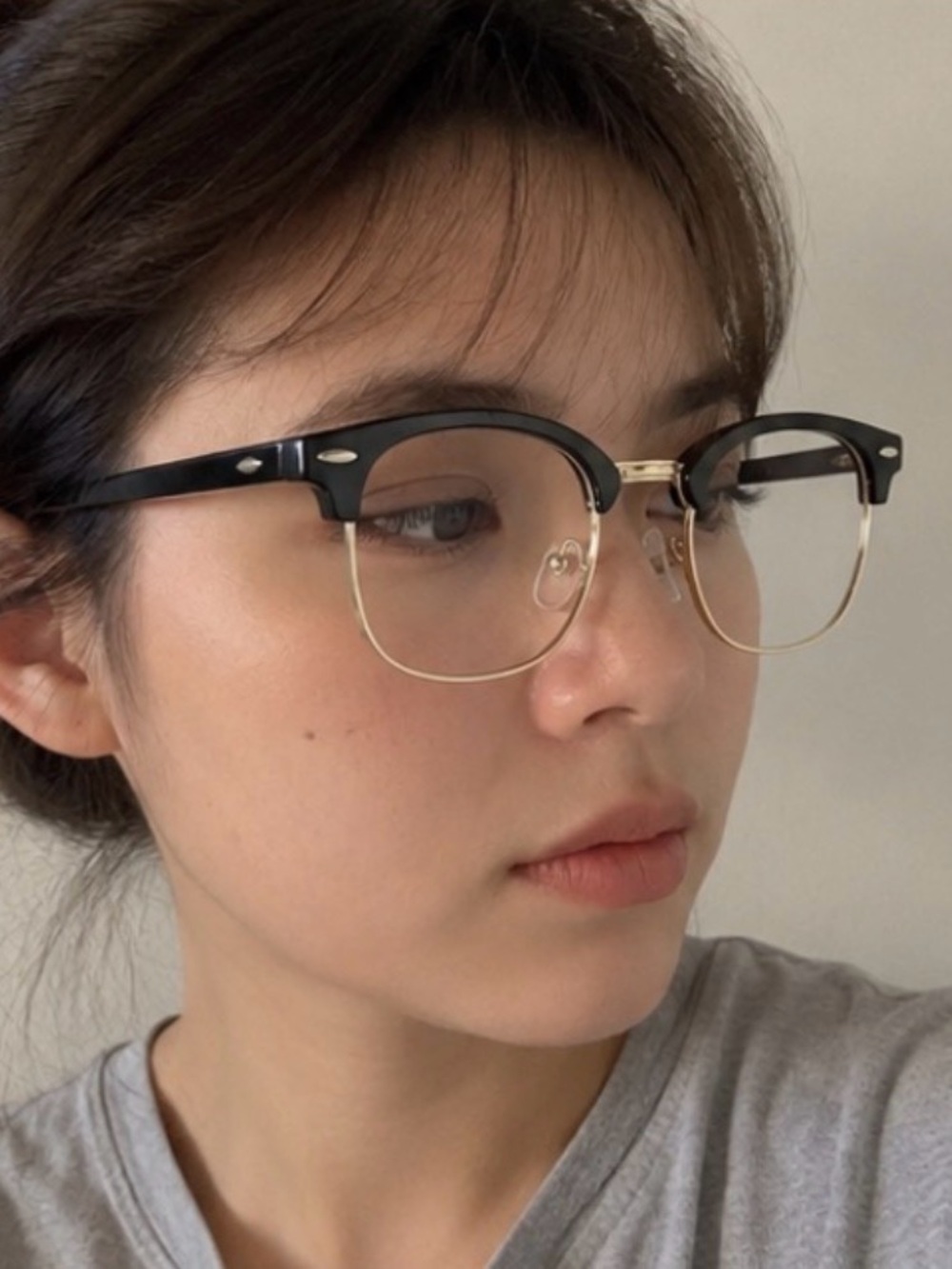 Vintage Style Half Frame Glasses Black Gold Clear Lens